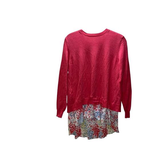 Time and Tru Tops - Time and Tru Women's Layered Sweater - Pink Floral Hem